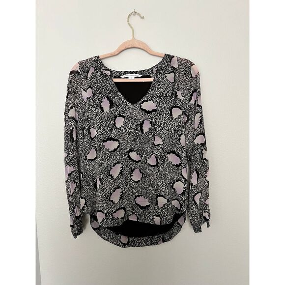 Diane von Furstenberg Abstract‎ Spotted Print Long Sleeve Blouse Size 2 - Picture 1 of 4